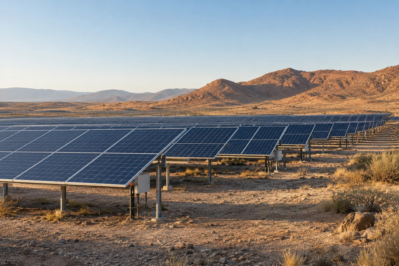 Illustrative solar infrastructure in an arid southern African landscape